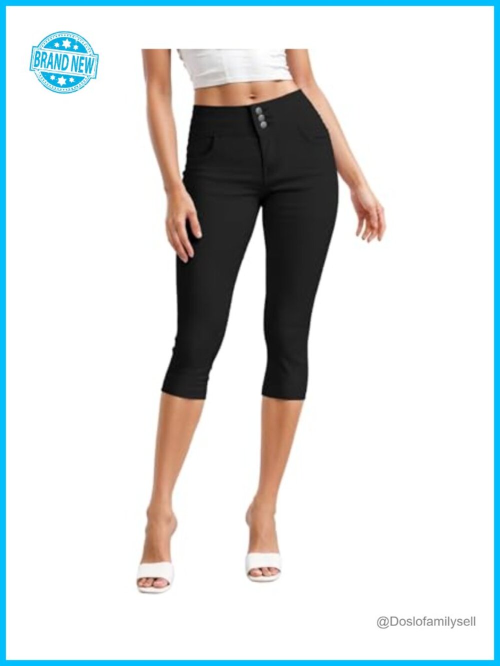High Rise Skinny Capri Jeans with 3-Button Detail